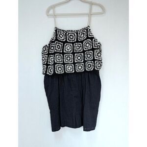 Lucky Brand Romper Crochet Black Granny Squares Size XXL Black/Cream